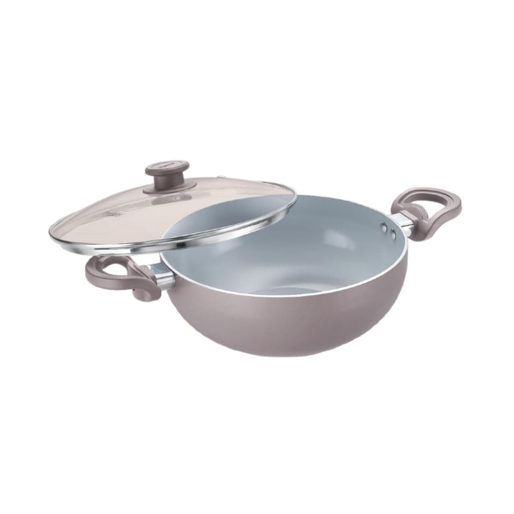 Prestige Ceraglide Duo Ceramic Coating Non Stick Aluminium Deep Kadhai | Gas & Induction Compatible | Grey