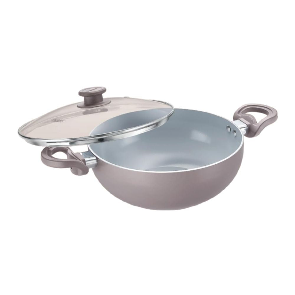 Prestige Ceraglide Duo Ceramic Coating Non Stick Aluminium Deep Kadhai | Gas & Induction Compatible | Grey