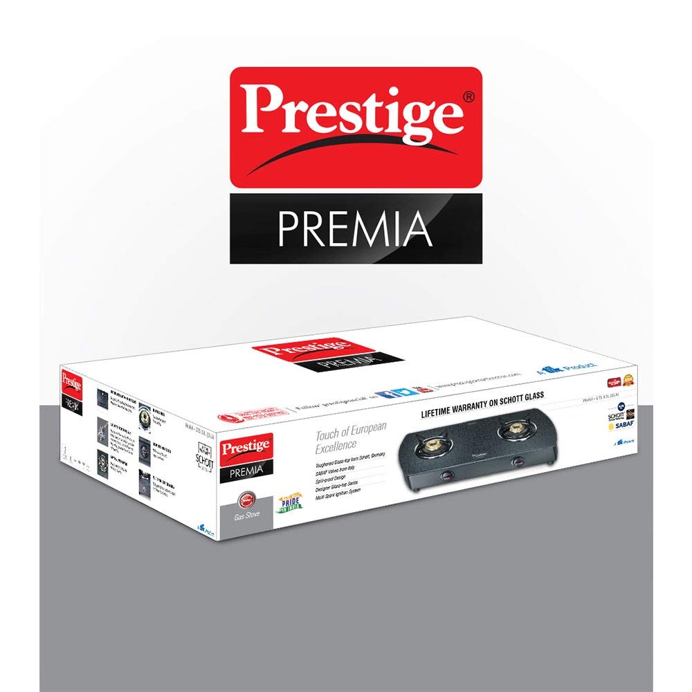 Prestige Premia Schott Glass Top GTS 02L (D) Gas Stove | Black