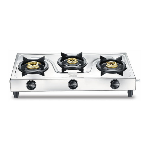 Prestige Prime Jumbo Stainless Steel 3 burner Gas Stove | Silver
