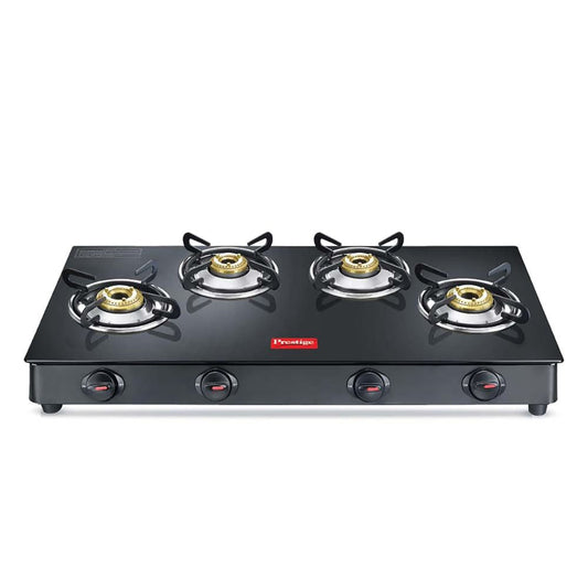Prestige Magic Plus 4 Burner Powder Coated Toughened Glass Top LP Gas Stove | Black