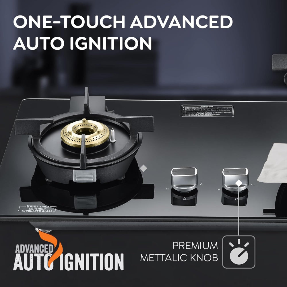 Prestige Svachh Efficia 02 AI Toughened Glass Top Hob | Multi Spark Ignition System | Black