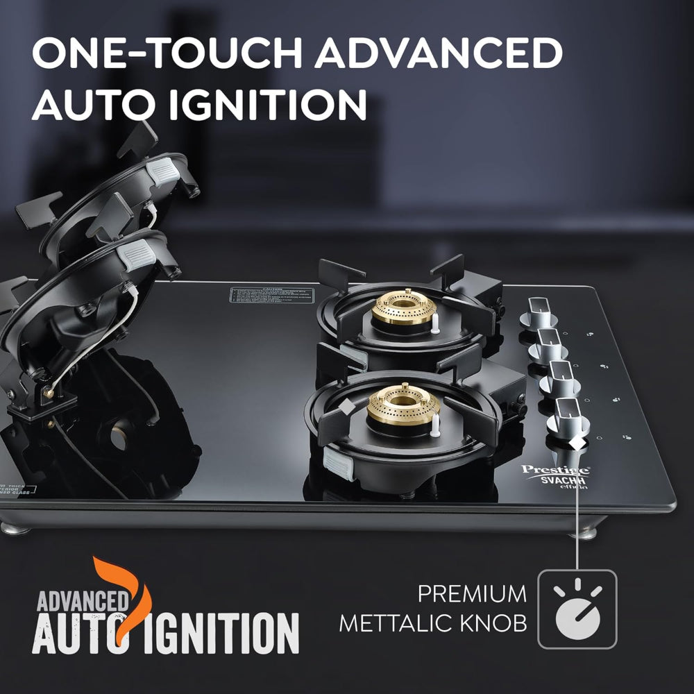 Prestige Svachh Efficia 04 AI Toughened Glass Top Hob | Multi Spark Ignition System | Black