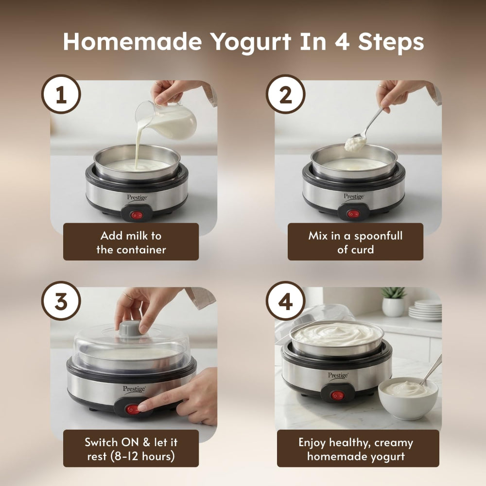 Prestige Electric Yoghurt Maker with Storage Lid with Stainless Steel Inner Pot | Silver