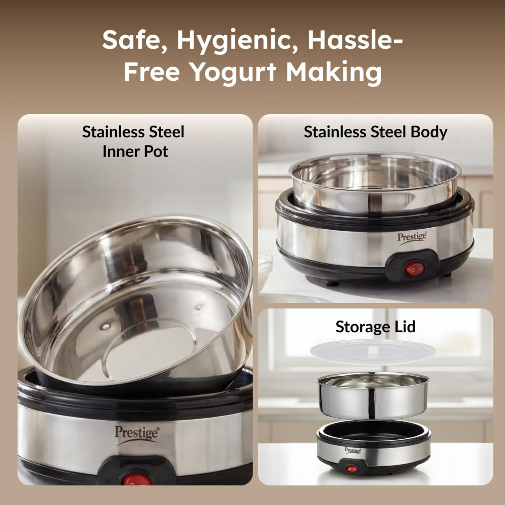 Prestige Electric Yoghurt Maker with Storage Lid with Stainless Steel Inner Pot | Silver