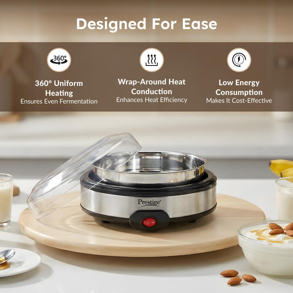 Prestige Electric Yoghurt Maker with Storage Lid with Stainless Steel Inner Pot | Silver