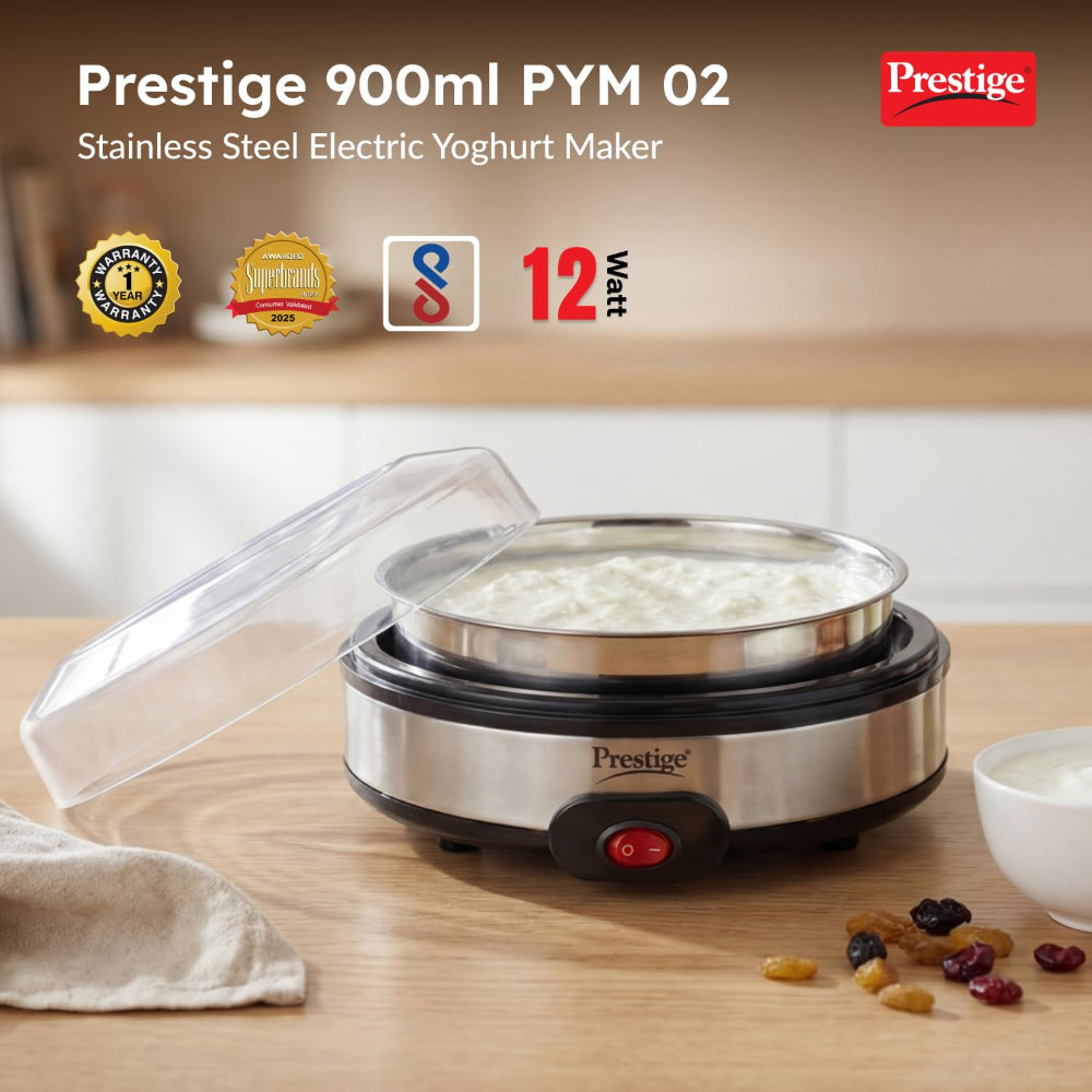 Prestige Electric Yoghurt Maker with Storage Lid with Stainless Steel Inner Pot | Silver