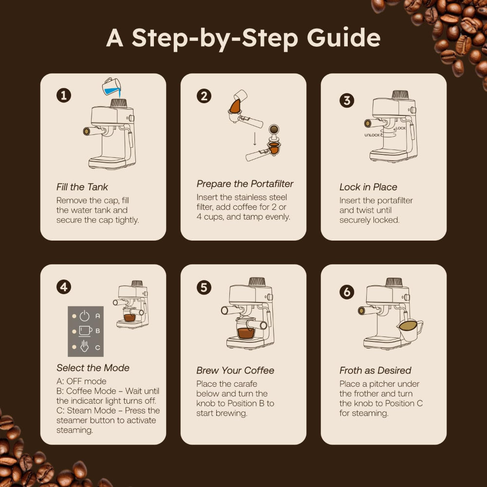 Prestige Espresso 800 Watts Coffee Maker | Detachable Drip Tray | Built-In Milk Frother | Black & Gold