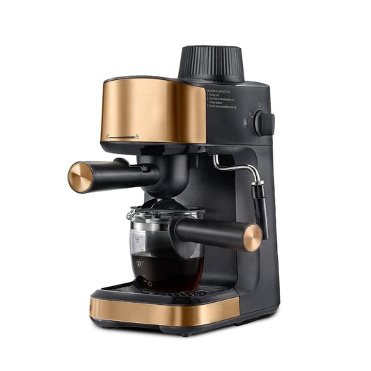 Prestige Espresso 800 Watts Coffee Maker | Detachable Drip Tray | Built-In Milk Frother | Black & Gold