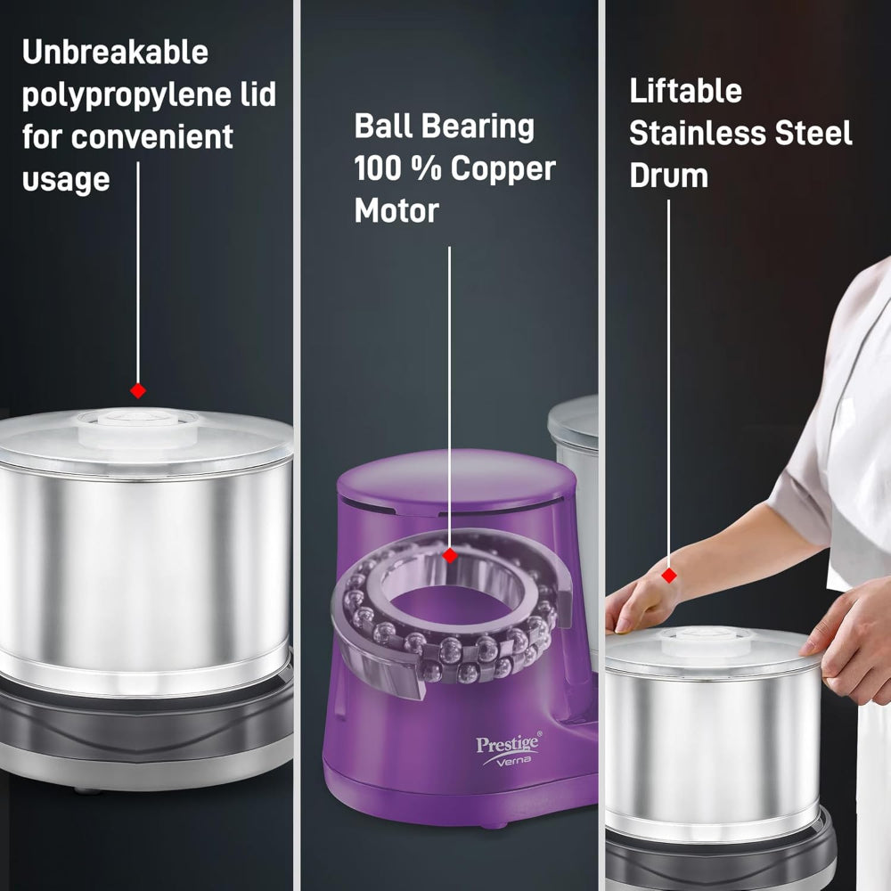 Prestige Verna 200 Watts 2 Litre Wet Grinder | Purple