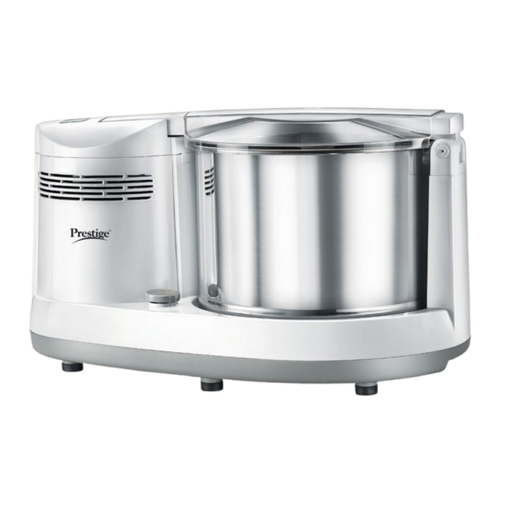 Prestige Grind Master 200 Watts 2 Litre Wet Grinder with Advanced Interlocking Mechanism | Atta Kneader & Coconut Scraper Attachments | White