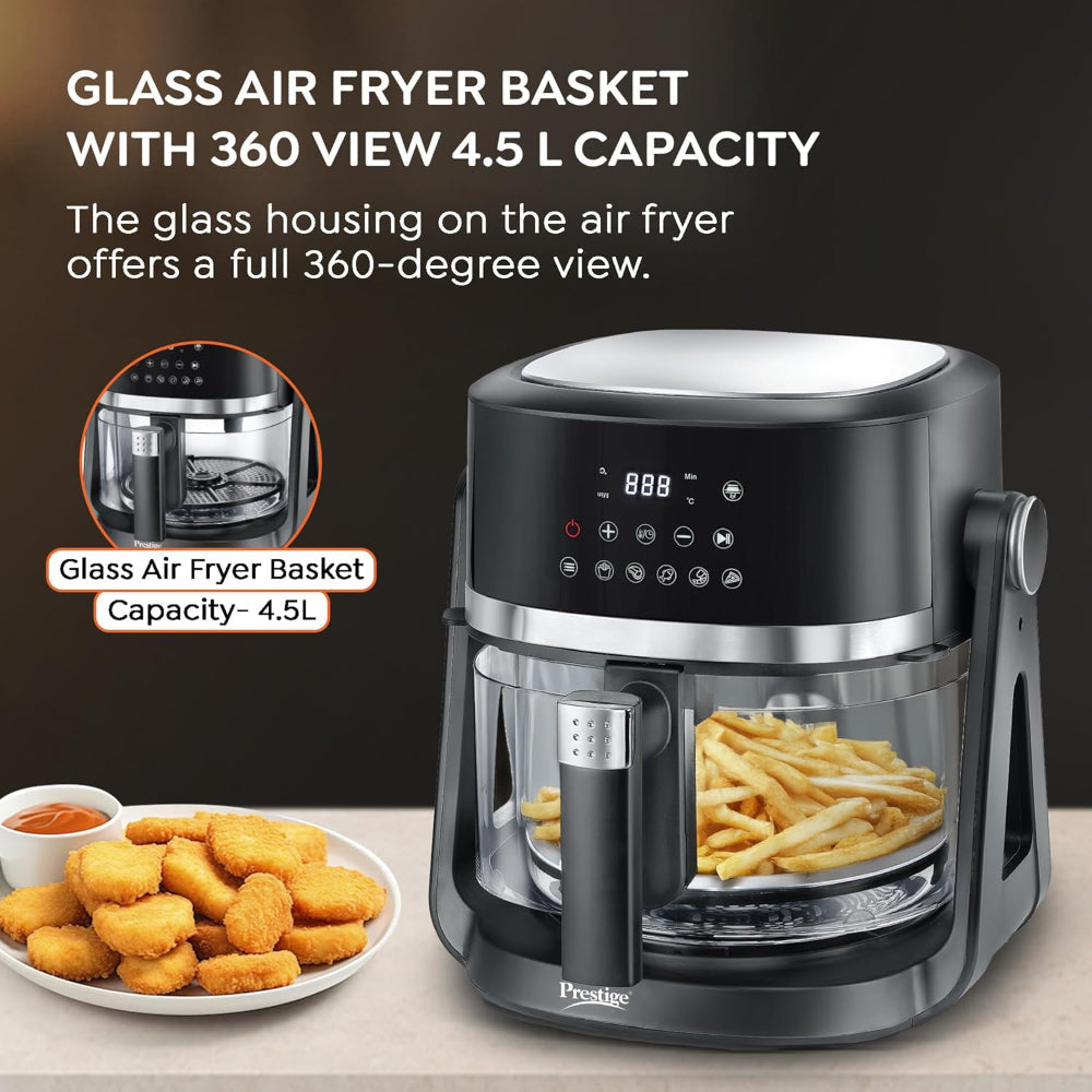 Prestige Air Flip All-In-One 4.5 Litre Air Fryer | Air Frying and Grilling with a Flip | 5 Preset Menu | Black