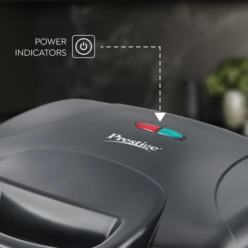 Prestige PGMFD 800 Watt Grill Sandwich Maker with Non-Stick Grill Plates | Black