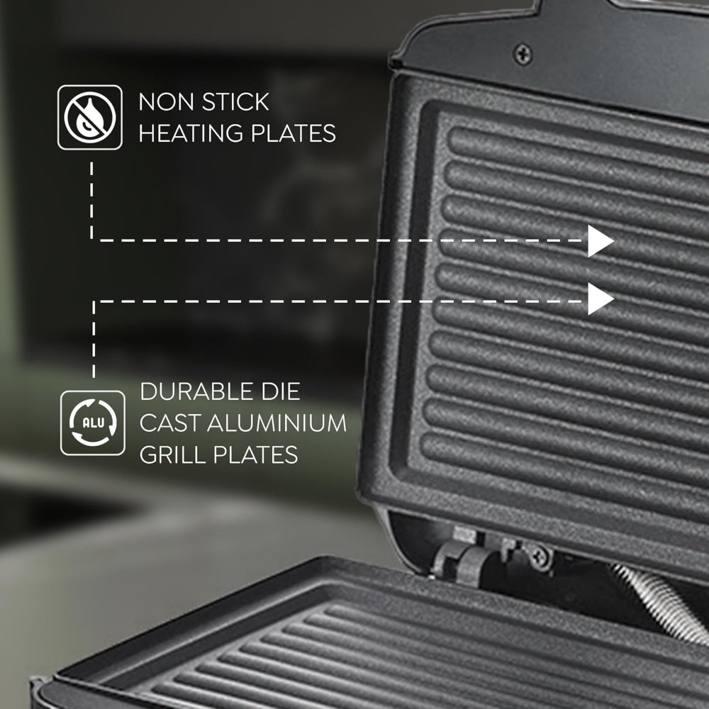 Prestige PGMFD 800 Watt Grill Sandwich Maker with Non-Stick Grill Plates | Black