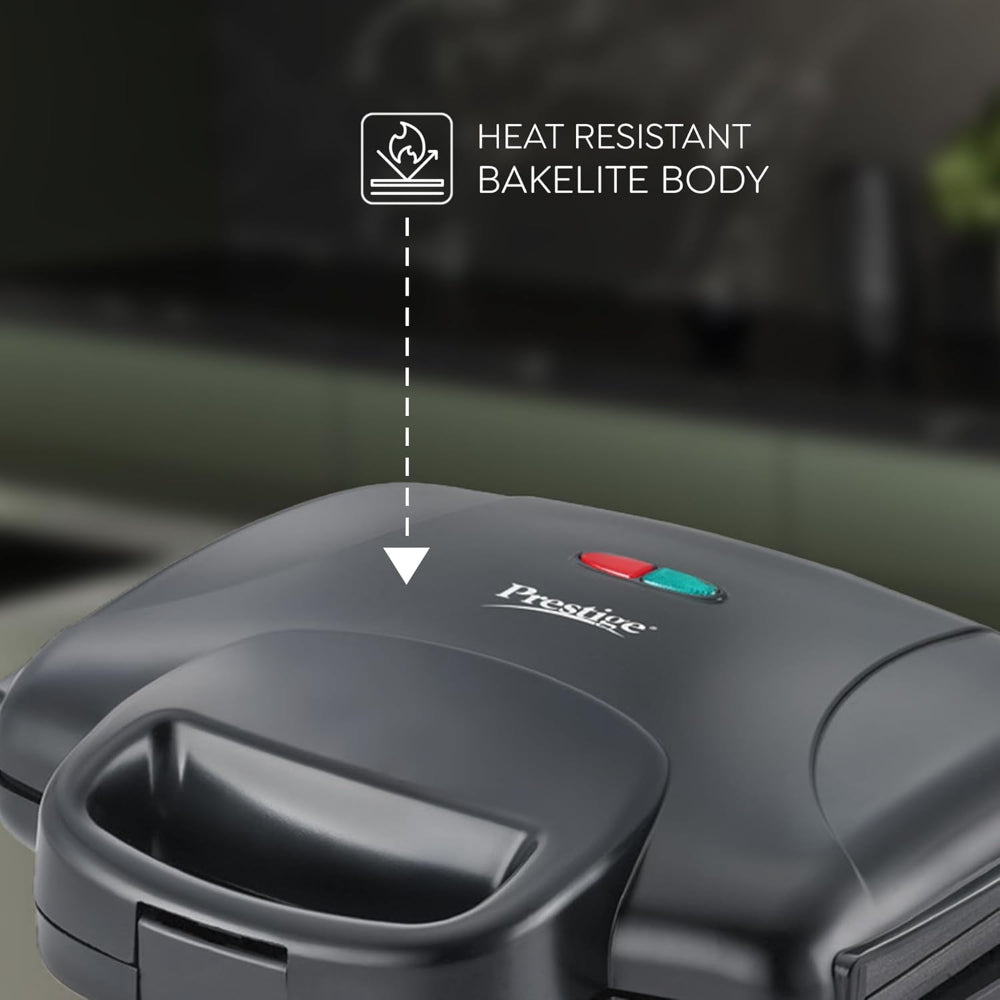 Prestige PGMFD 800 Watt Grill Sandwich Maker with Non-Stick Grill Plates | Black