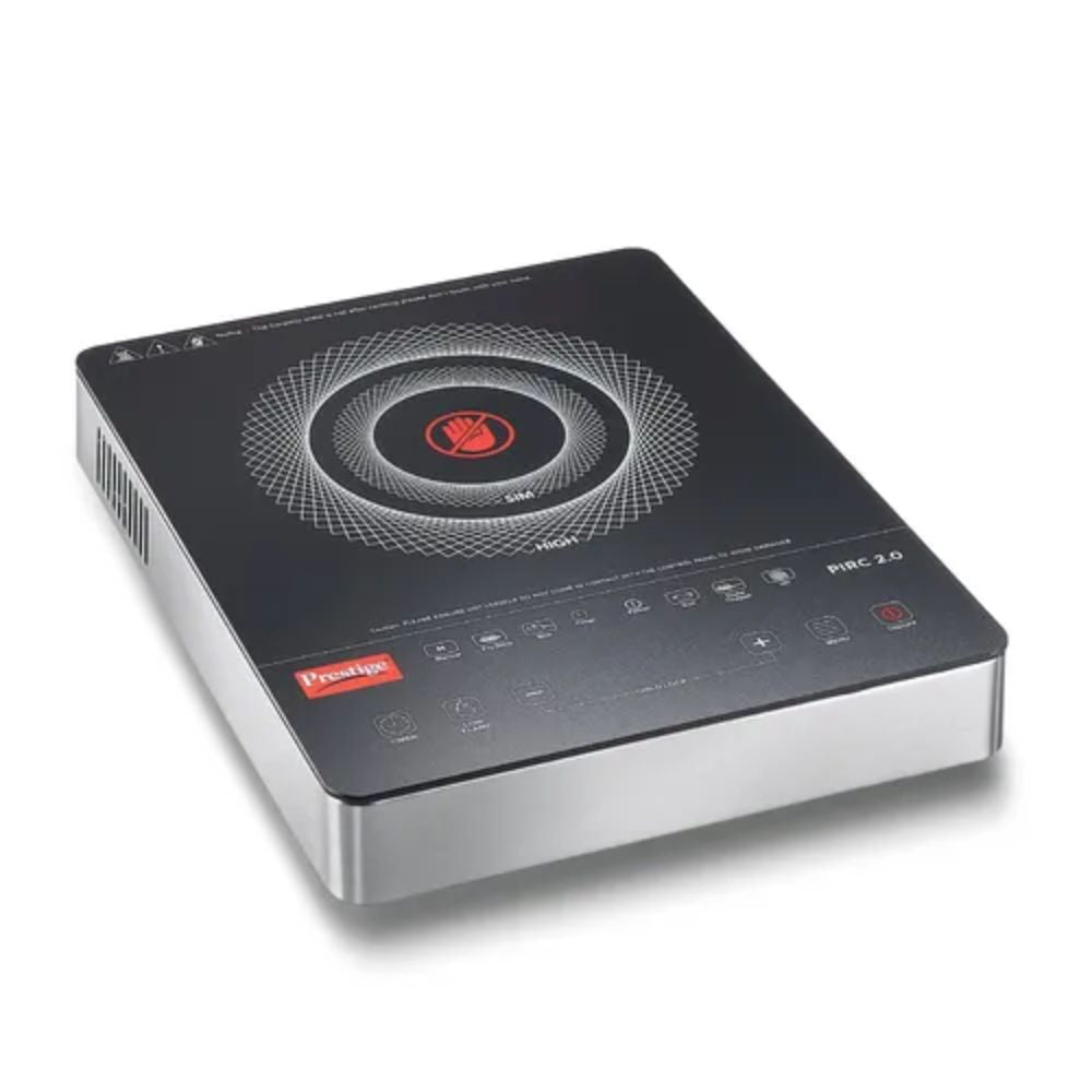 Prestige PIRC 2.0 2000 Watts Infrared Dual Heating Zone Cooktop | Feather Touch Buttons | Black & Silver
