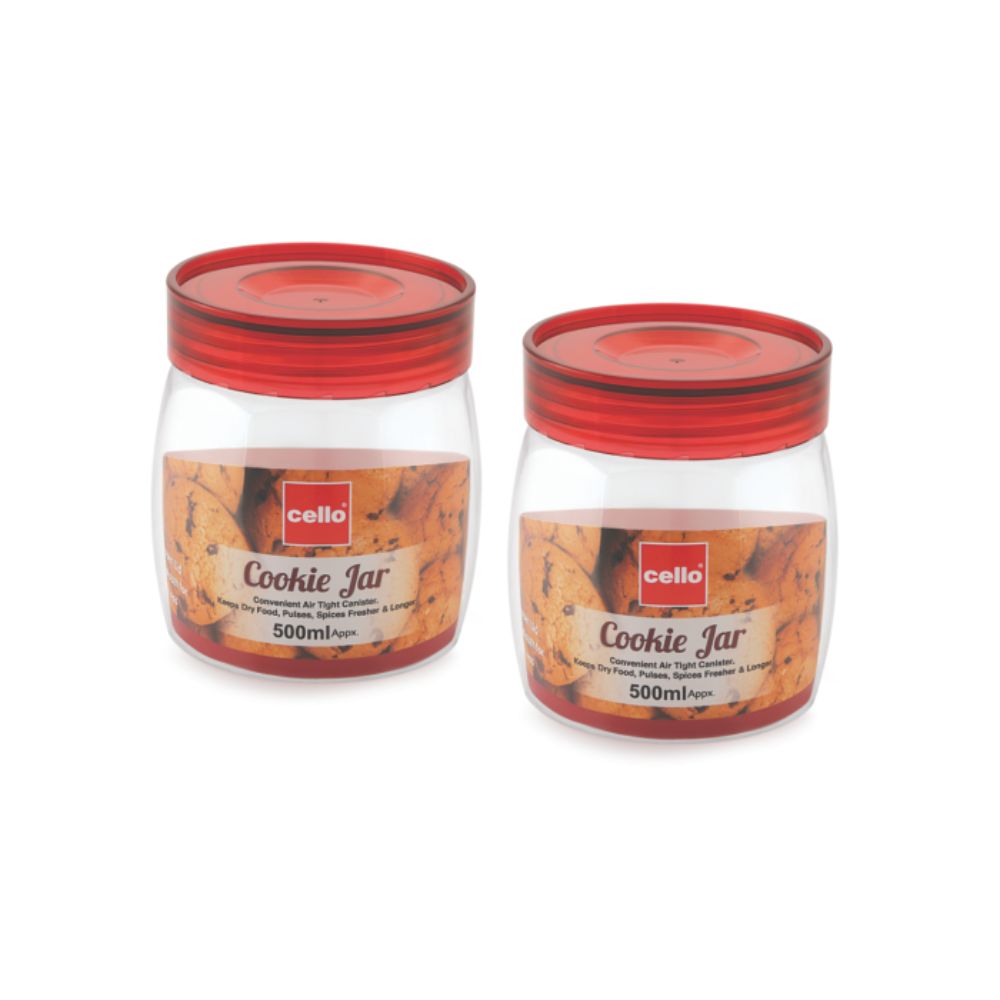 Cello Cookie Oval Plastic Storage Jar with Lid | Transparent | Set of 2 Pcs