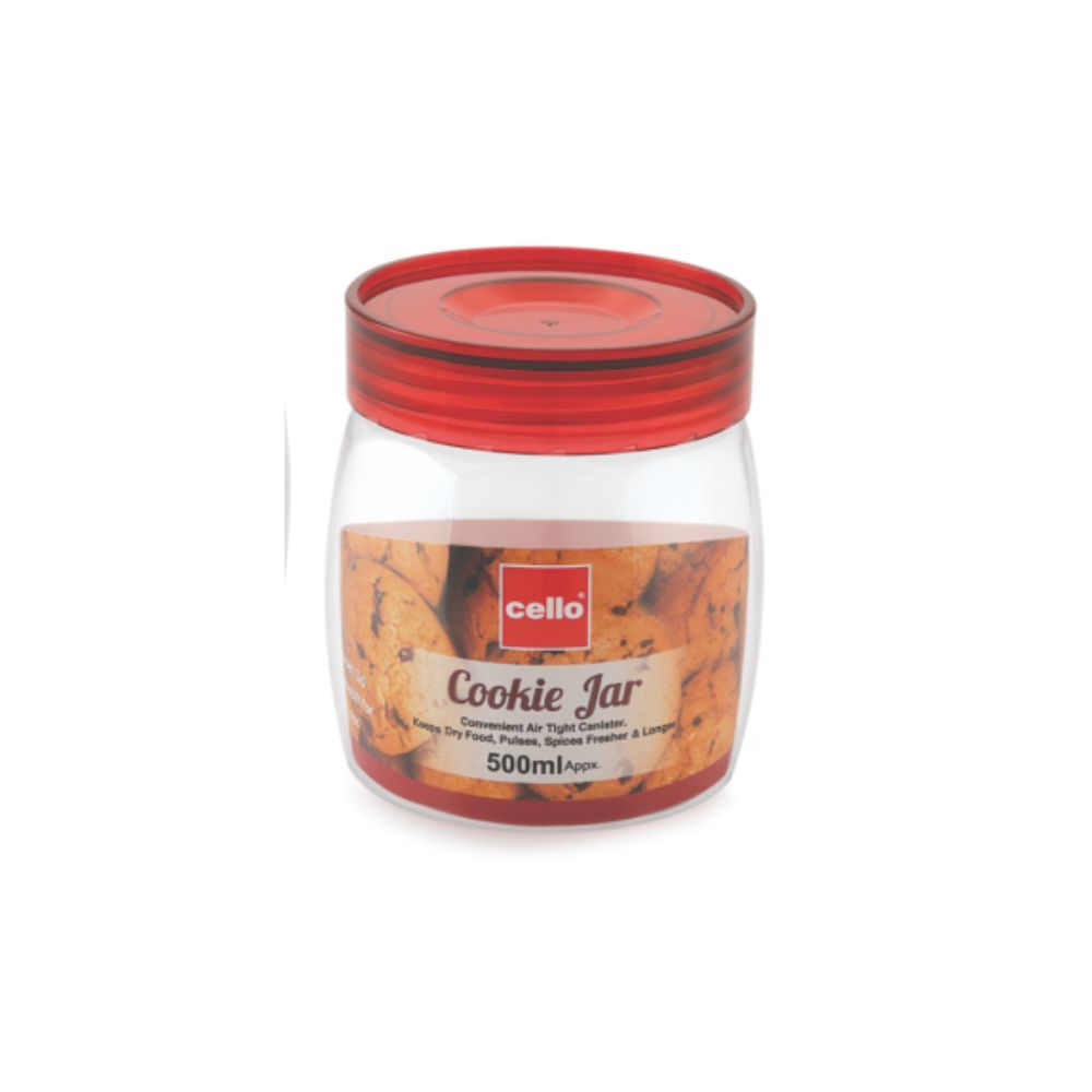 Cello Cookie Oval Plastic Storage Jar with Lid | Transparent | Set of 2 Pcs