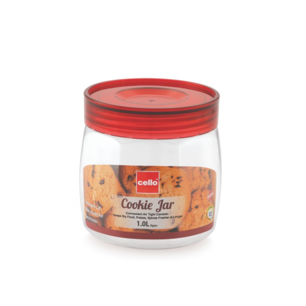 Cello Cookie Oval Plastic Storage Jar with Lid | Transparent | Set of 2 Pcs