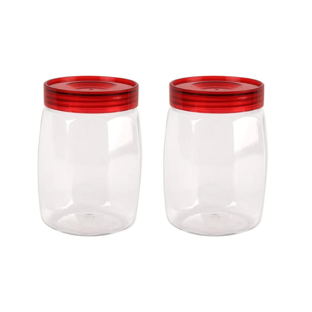 Cello Cookie Oval Plastic Storage Jar with Lid | Transparent | Set of 2 Pcs