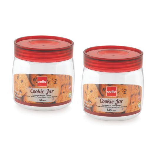 Cello Cookie Oval Plastic Storage Jar with Lid | Transparent | Set of 2 Pcs