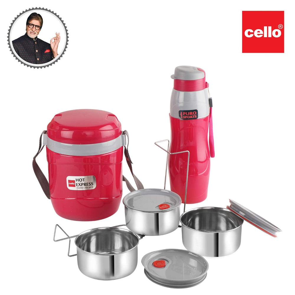 Cello Lunch Express Insulated Tiffin and Water Bottle Combo | Set of 2 Pcs