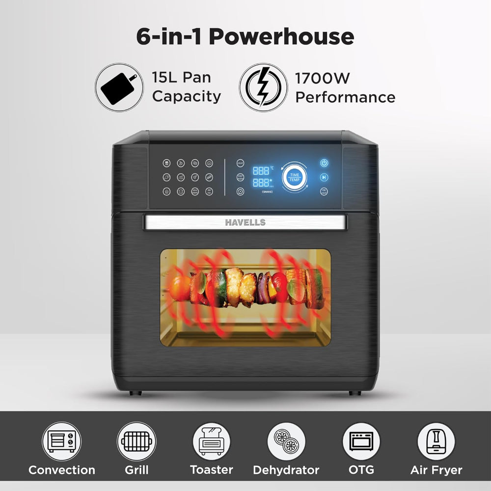 Havells Avanza 1700 Watt Air Oven | 15 Litre Family Capacity | 14 Pre-Set Functions | Black