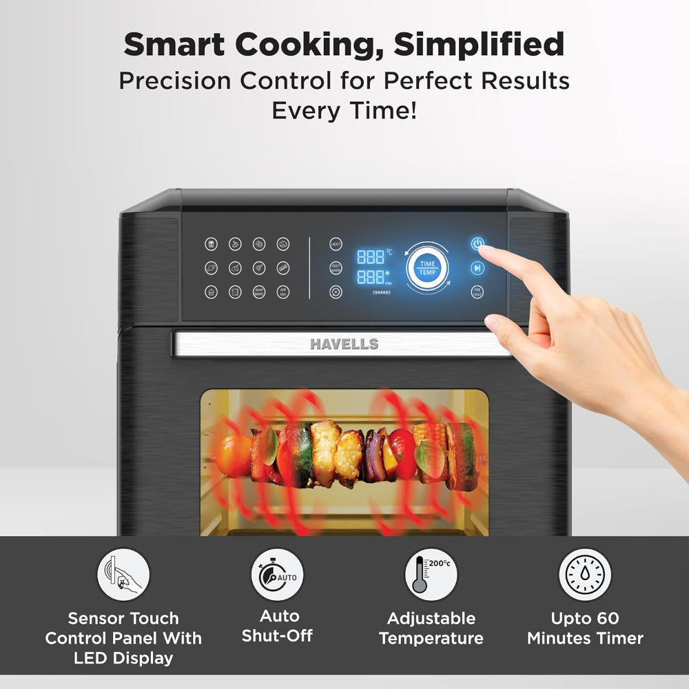 Havells Avanza 1700 Watt Air Oven | 15 Litre Family Capacity | 14 Pre-Set Functions | Black