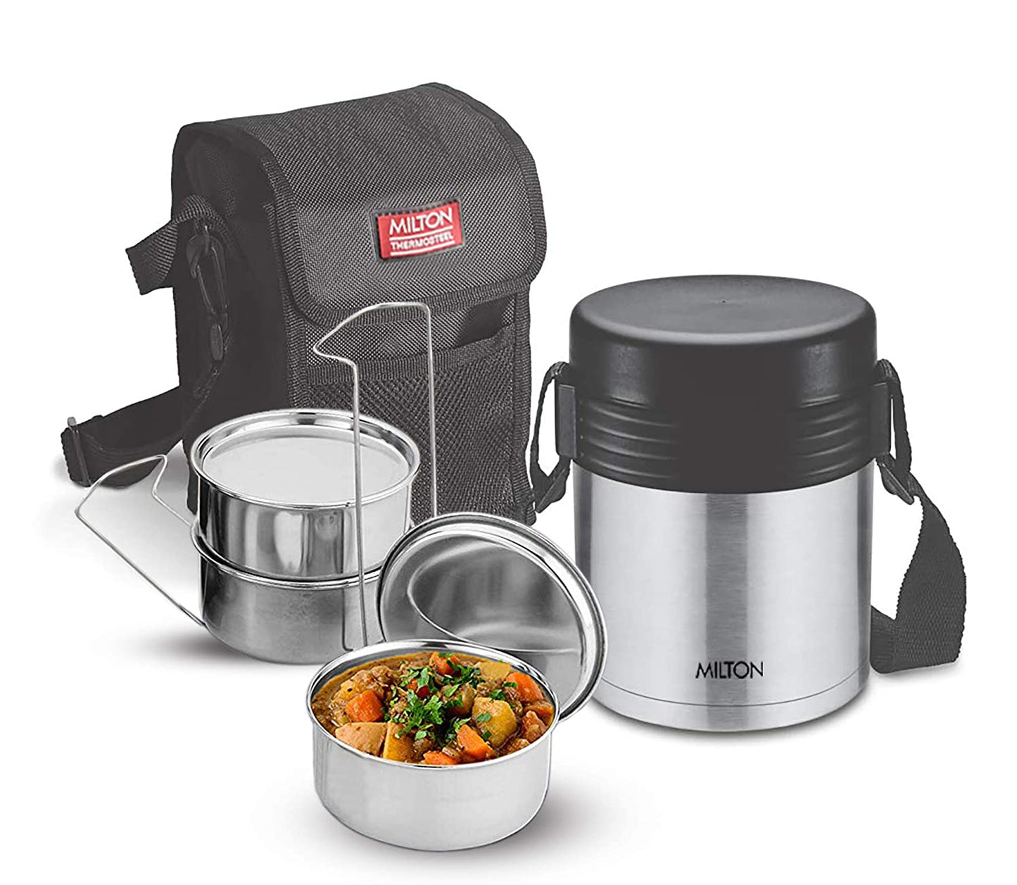 Milton Tuscany Thermosteel Tiffin With Plain Lid | Black