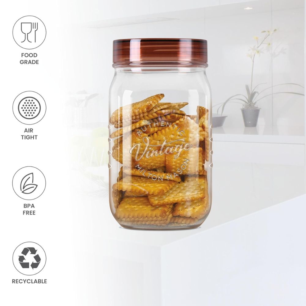 Milton Vintage 2000 ML Airtight Storage Jars with Spoons | Transparent | Set of 2 Pcs
