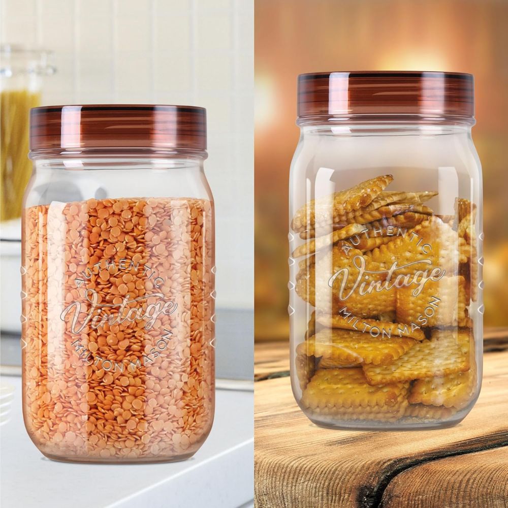 Milton Vintage 2000 ML Airtight Storage Jars with Spoons | Transparent | Set of 2 Pcs