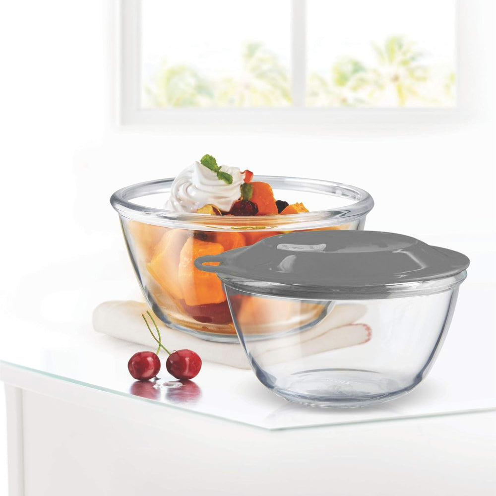 Treo Toughened Glass 1500 ML Mixing Bowl with Eazy Lid | 1 Pc