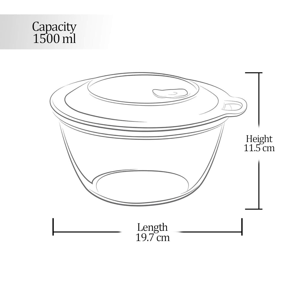 Treo Toughened Glass 1500 ML Mixing Bowl with Eazy Lid | 1 Pc