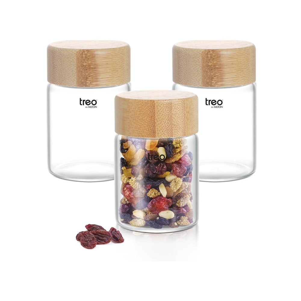 Treo Borosilicate Round Mini Jar | Transparent | Set of 3 Pcs
