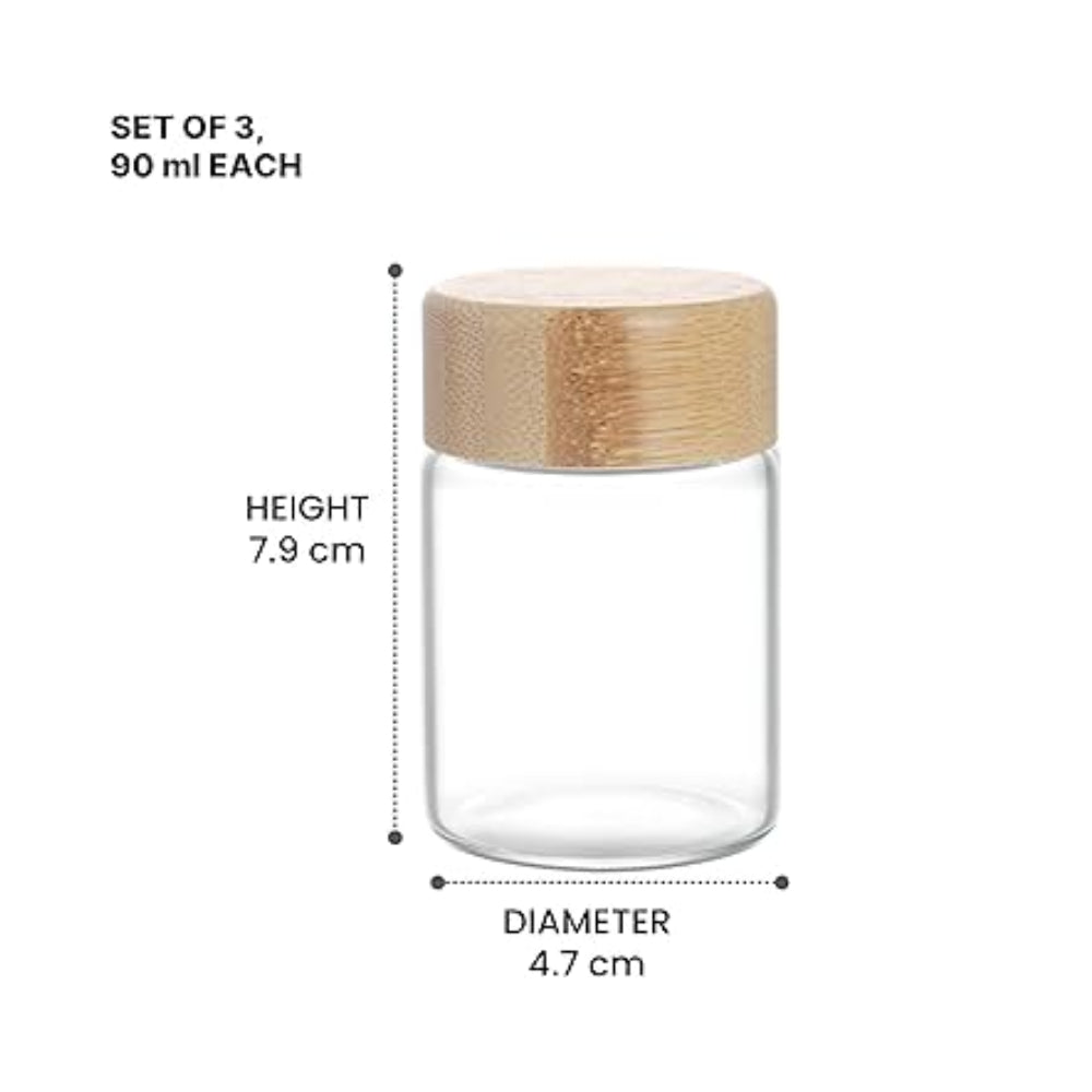 Treo Borosilicate Round Mini Jar | Transparent | Set of 3 Pcs