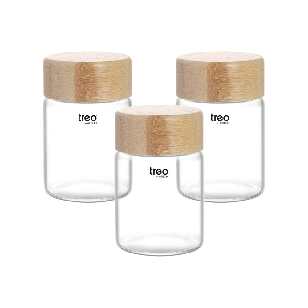 Treo Borosilicate Round Mini Jar | Transparent | Set of 3 Pcs