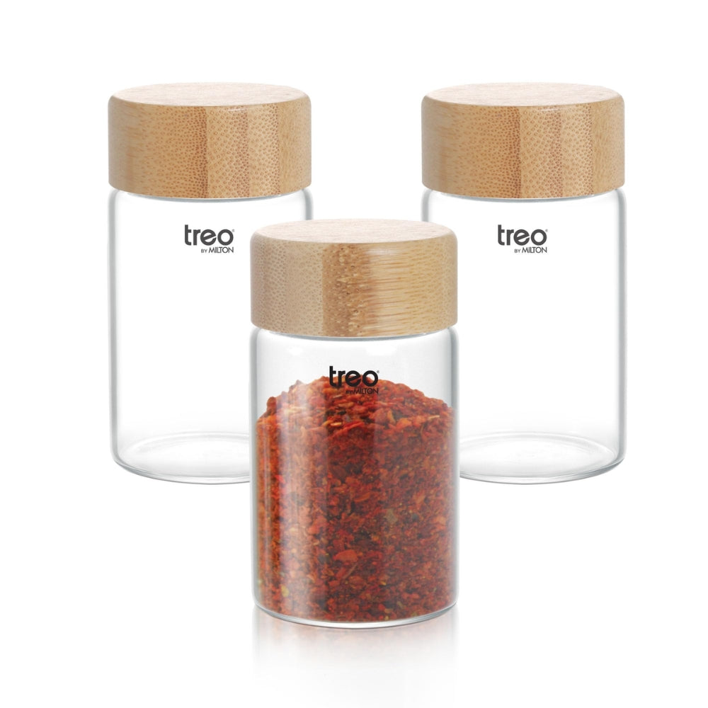 Treo Borosilicate Round Mini Jar | Transparent | Set of 3 Pcs