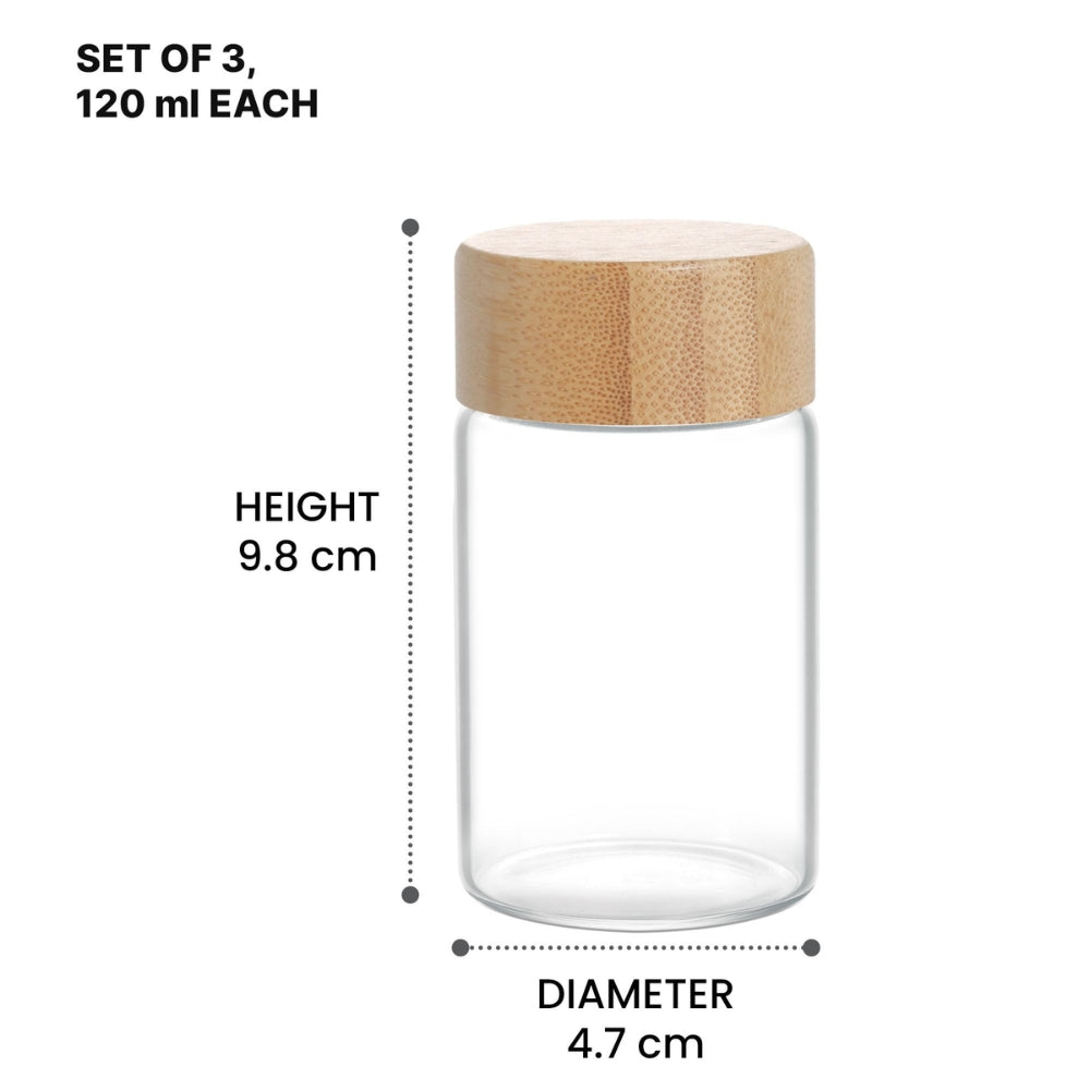 Treo Borosilicate Round Mini Jar | Transparent | Set of 3 Pcs