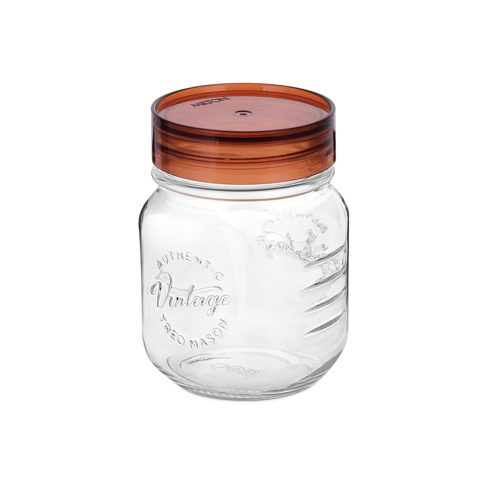 Treo Vintage 500 ML Glass Jar Set | Transparent | Set of 2 Pcs