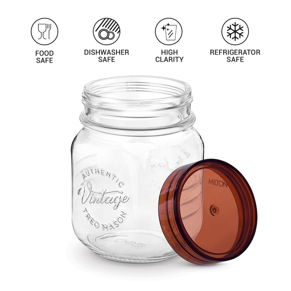 Treo Vintage 500 ML Glass Jar Set | Transparent | Set of 2 Pcs