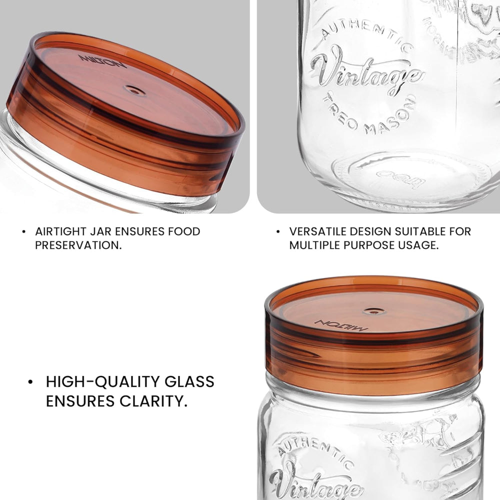 Treo Vintage 500 ML Glass Jar Set | Transparent | Set of 2 Pcs
