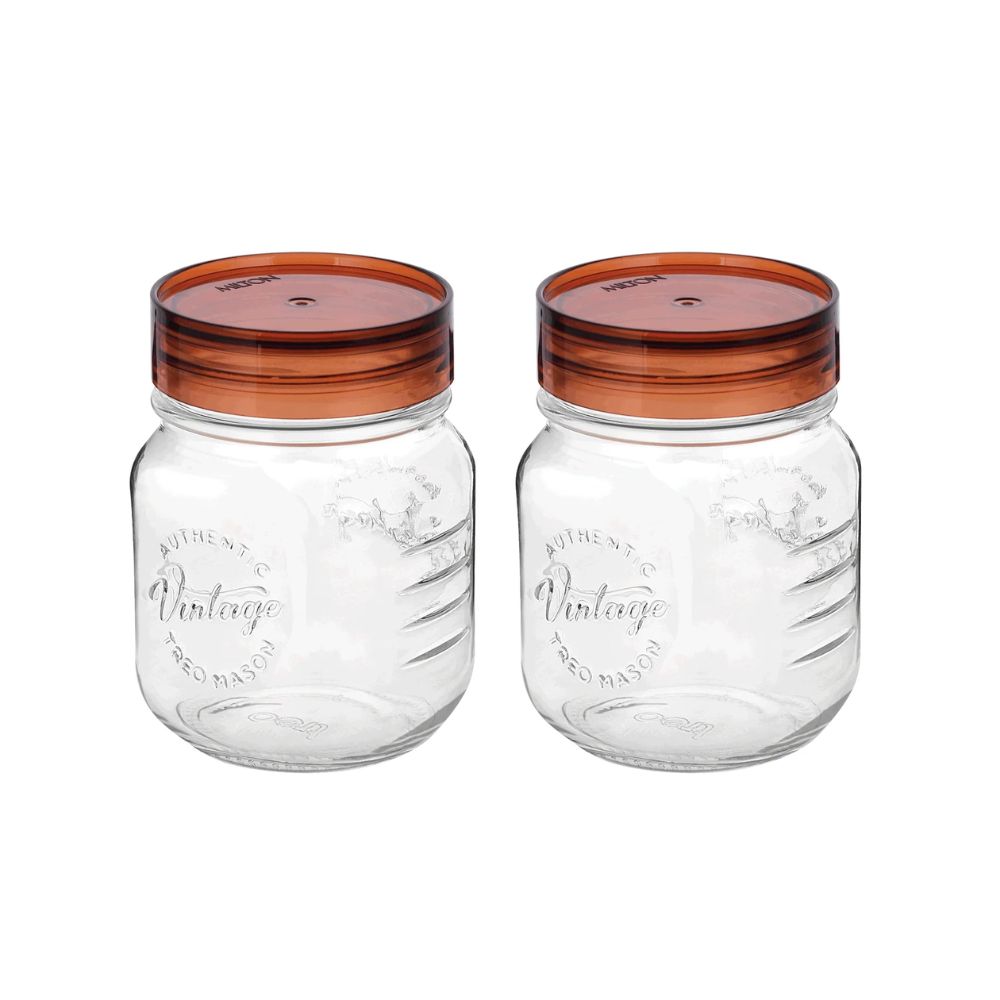 Treo Vintage 500 ML Glass Jar Set | Transparent | Set of 2 Pcs