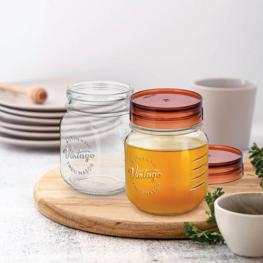 Treo Vintage 500 ML Glass Jar Set | Transparent | Set of 2 Pcs