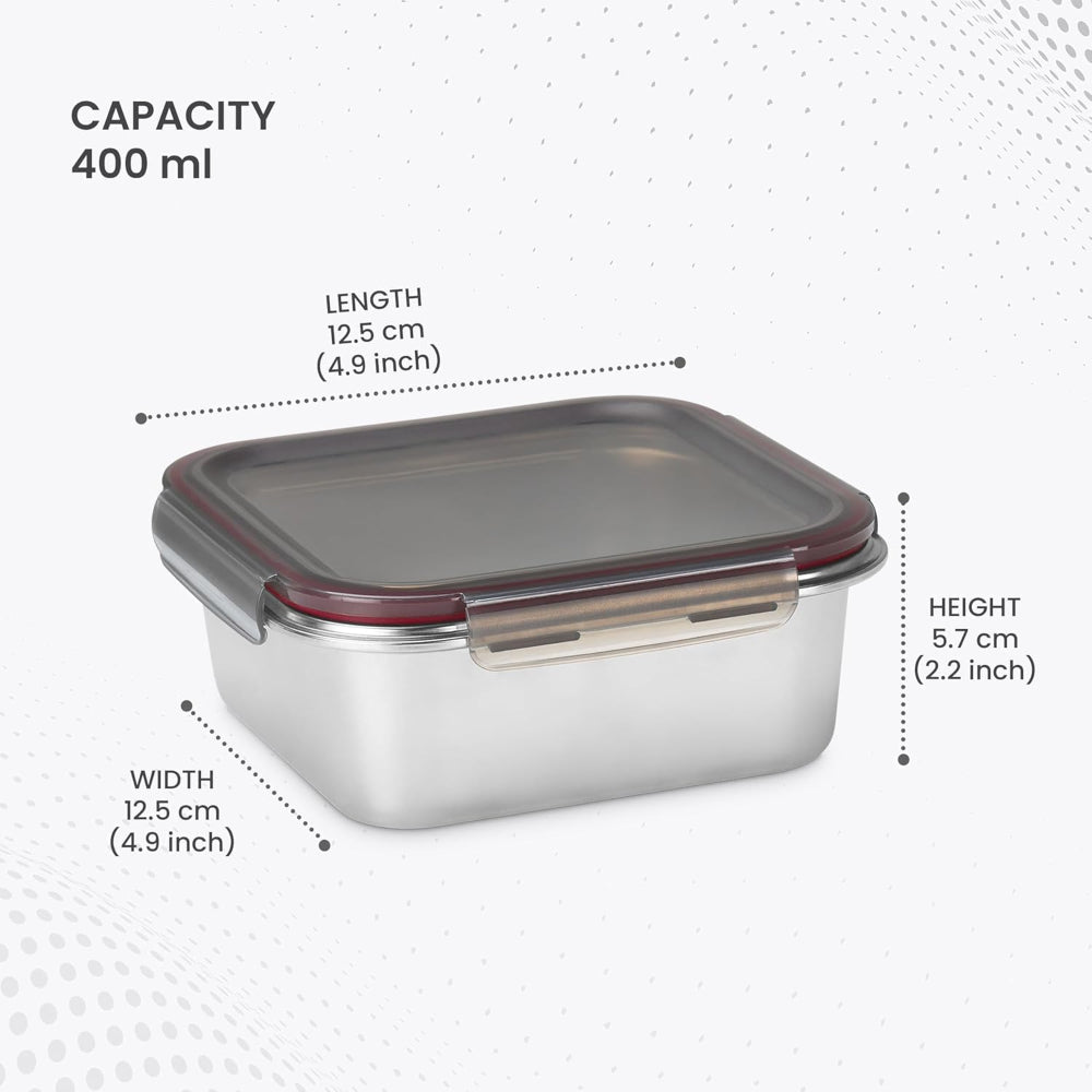 Milton Modulo Stainless Steel Square Container with Lock Lid | Microwave & Oven safe | 1 Pc