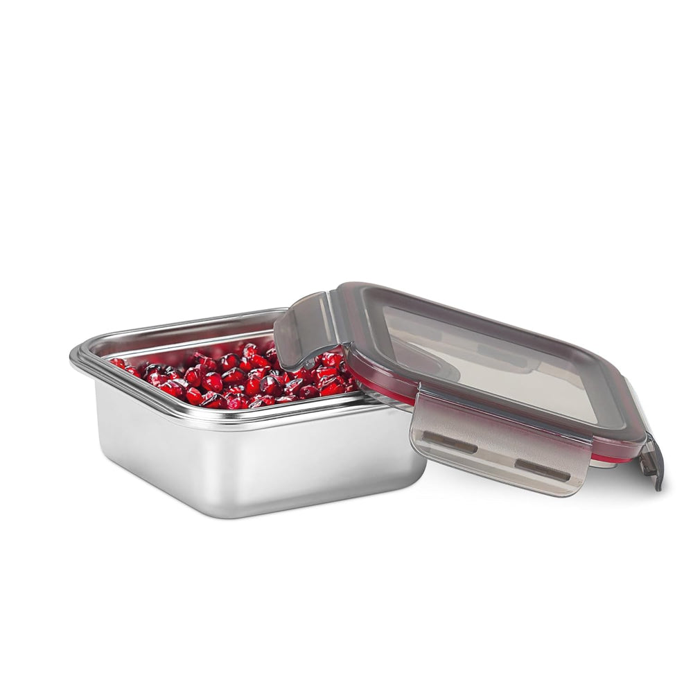 Milton Modulo Stainless Steel Square Container with Lock Lid | Microwave & Oven safe | 1 Pc