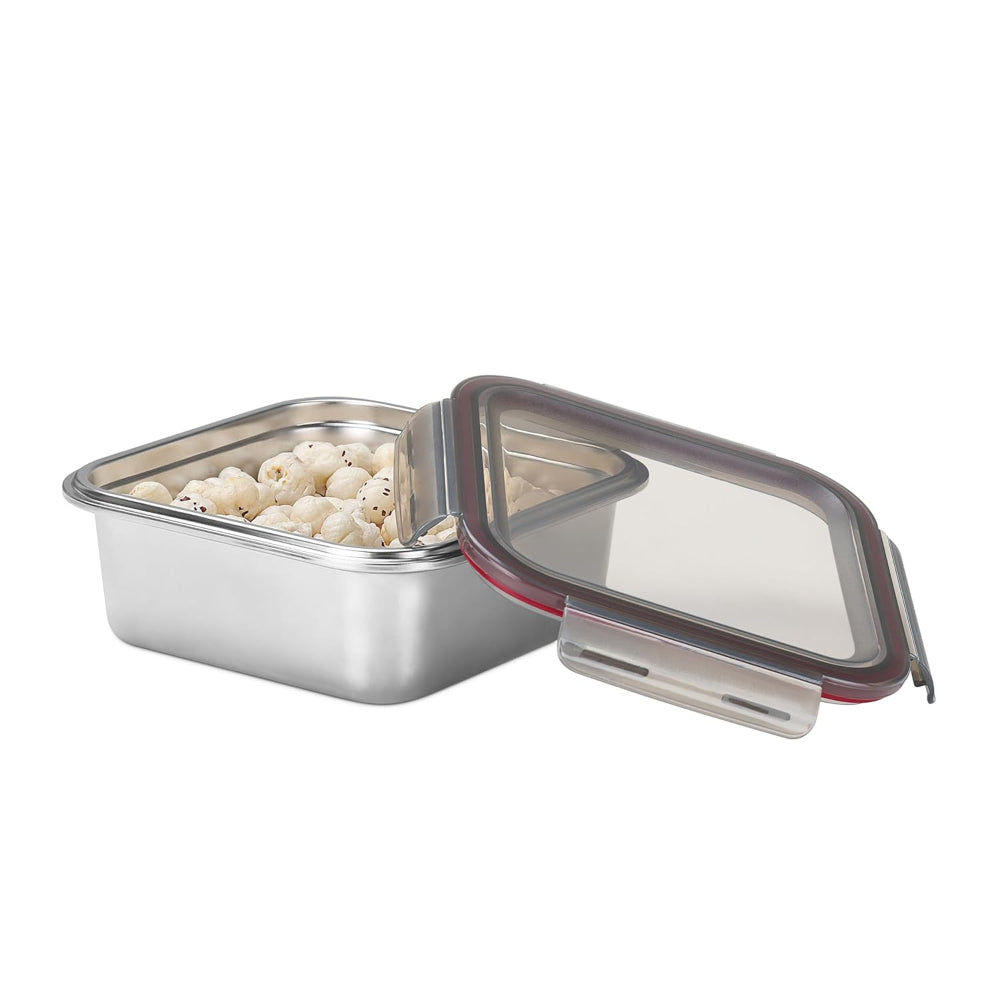 Milton Modulo Stainless Steel Square Container with Lock Lid | Microwave & Oven safe | 1 Pc