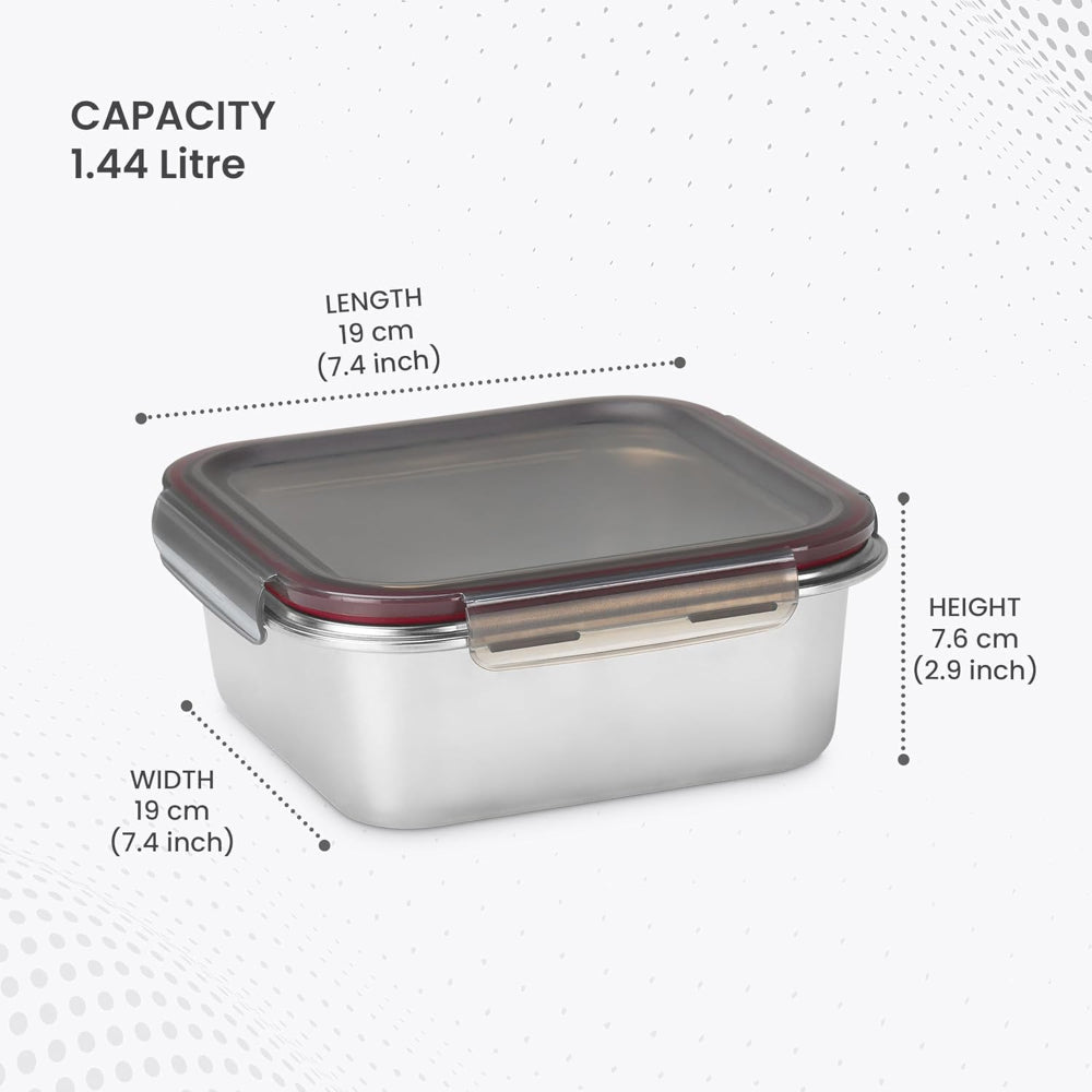 Milton Modulo Stainless Steel Square Container with Lock Lid | Microwave & Oven safe | 1 Pc
