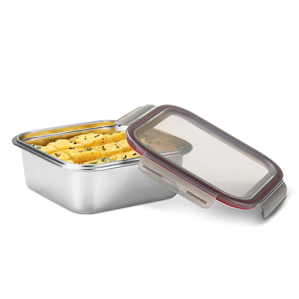 Milton Modulo Stainless Steel Square Container with Lock Lid | Microwave & Oven safe | 1 Pc