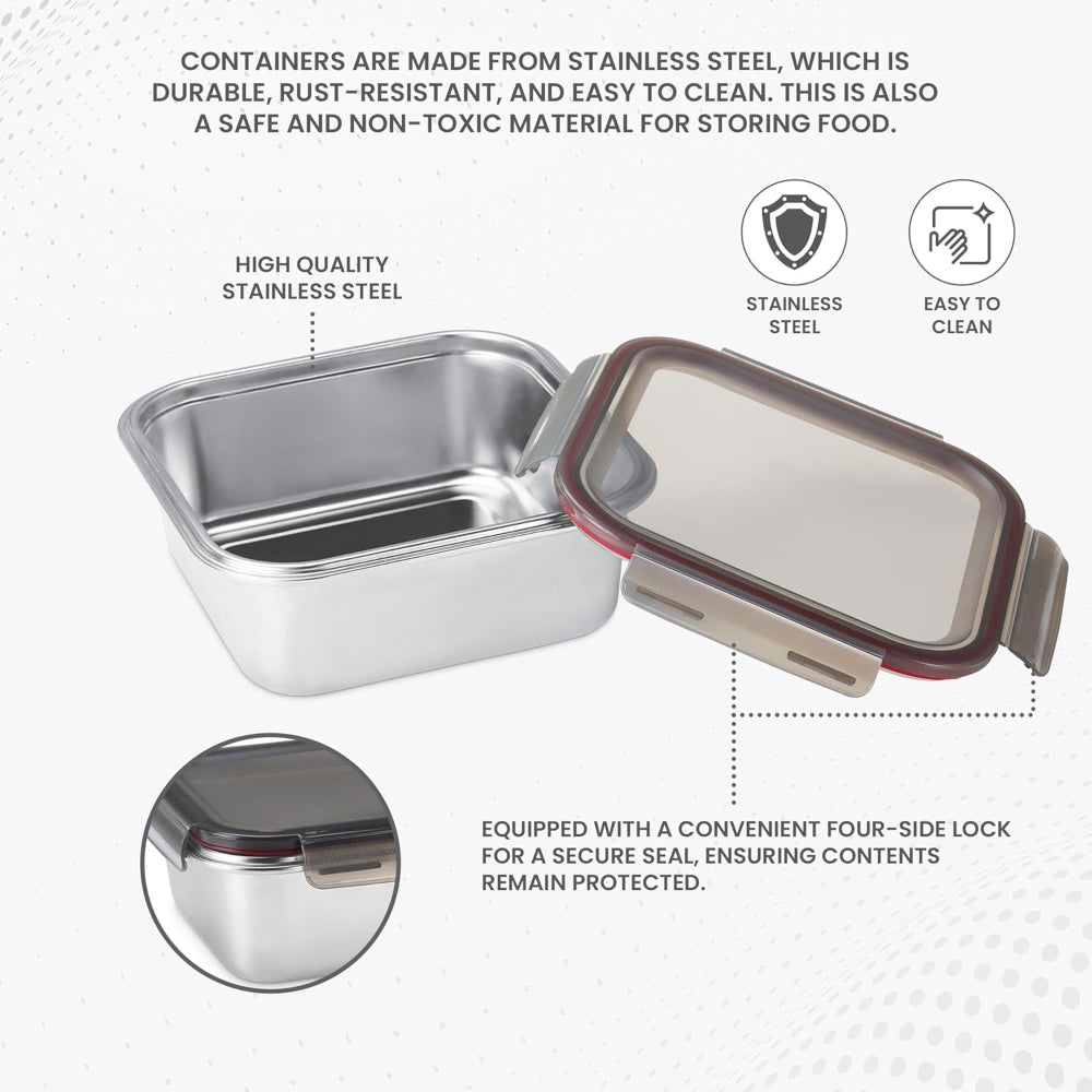 Milton Modulo Stainless Steel Square Container with Lock Lid | Microwave & Oven safe | 1 Pc