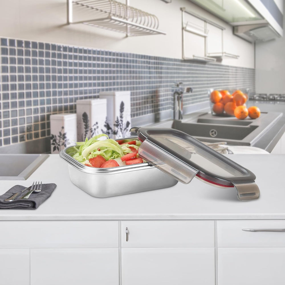 Milton Modulo Stainless Steel Rectangular Container with Lock Lid | Microwave & Oven safe | 1 Pc